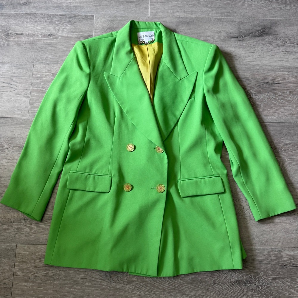 Lily & Taylor Lime Green Double Breasted Blazer Gold Buttons Size 18 or 1XUSA